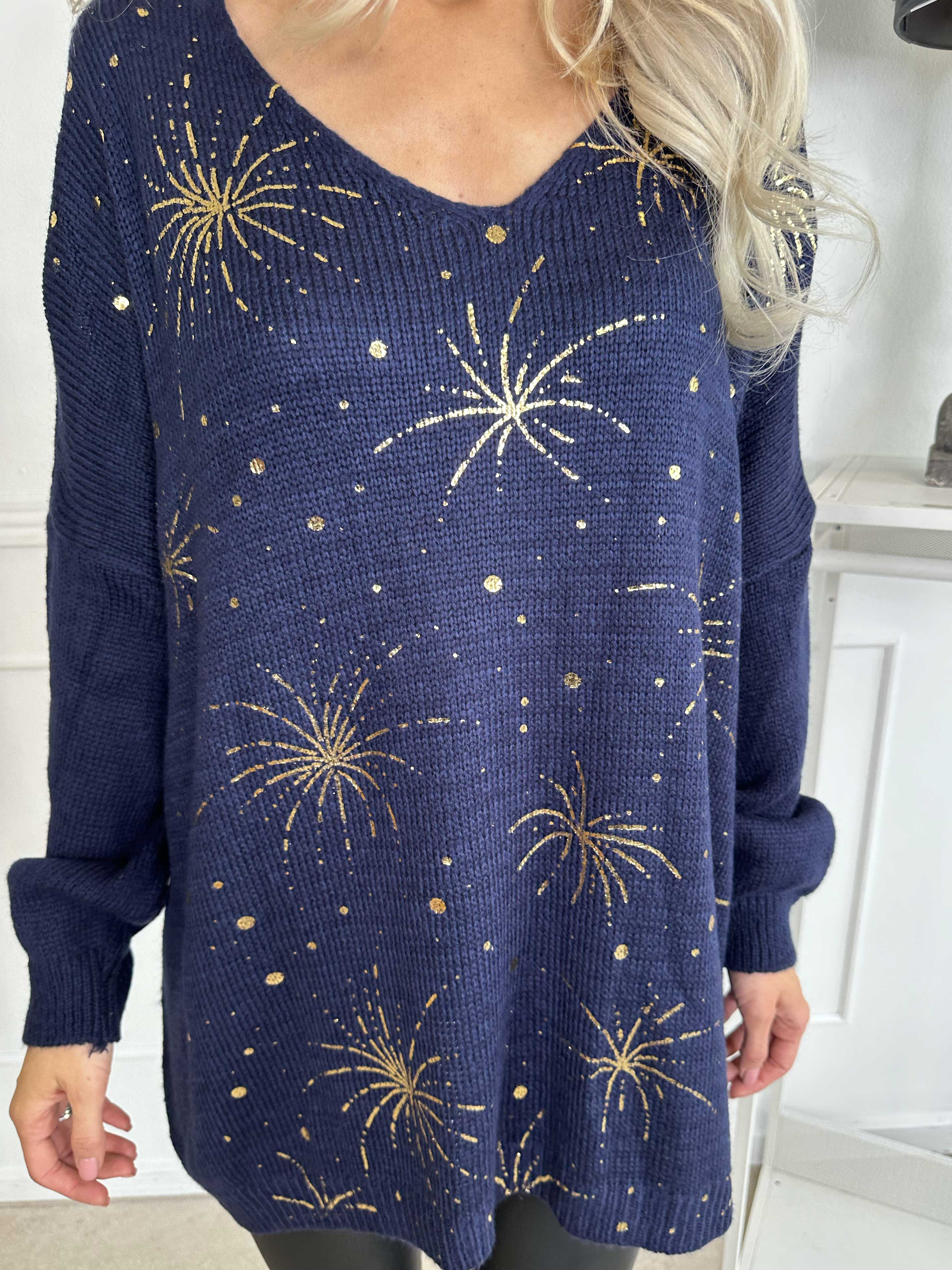 Omaria - Stickad blus med fyrverkerier på